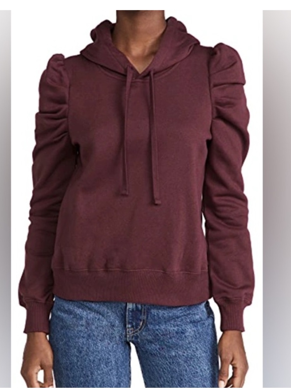 Rebecca Minkoff Janine Burgundy Hooded Fleece Lined Sweatshirt Puff Shoulders - Picture 6 of 6